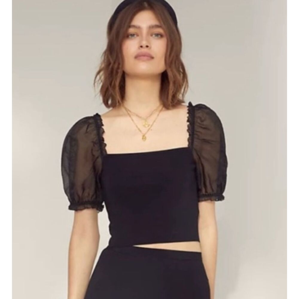 Aritzia Wilfred Black Sheer Puff Sleeves Blouse
